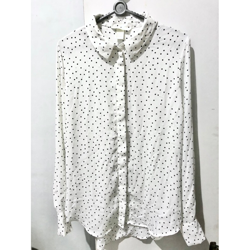 NEW kemeja hnm h&m hm polyester polka dot