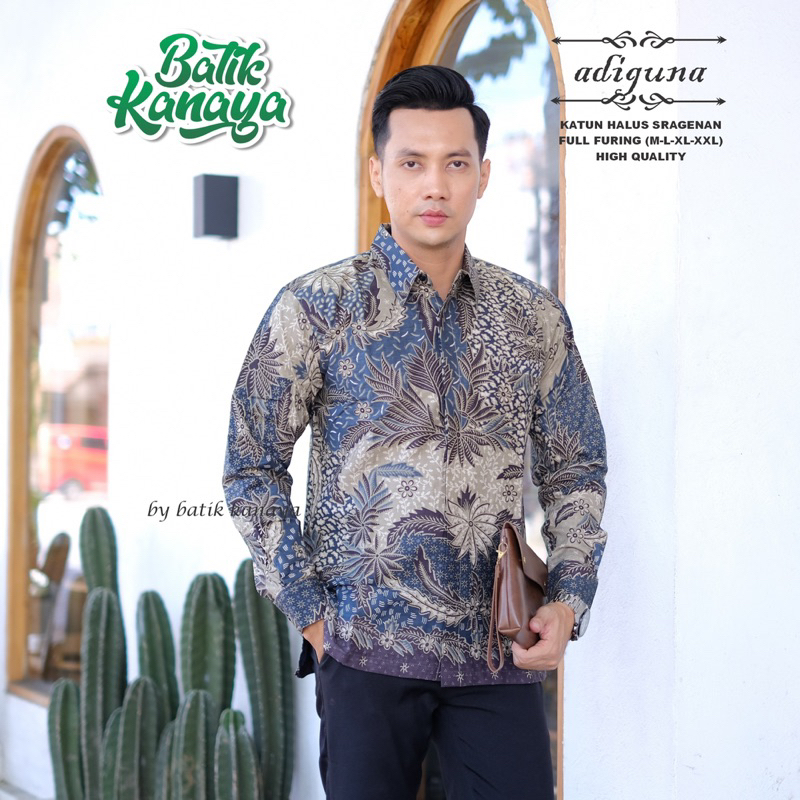 ADIGUNA Kemeja batik pria Lengan Panjang Furing Bahan Katun PREMIUM