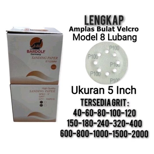 Amplas Bulat 5" 8 Lubang / Amplas Bulat 5 inch 8 Lubang Tempel Poles LENGKAP