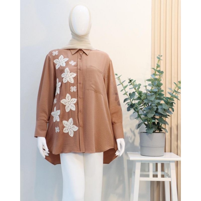 Blouse original ORI by disiko exclusive kemeja cewe bahan katun bordir size s m l xl panjang new