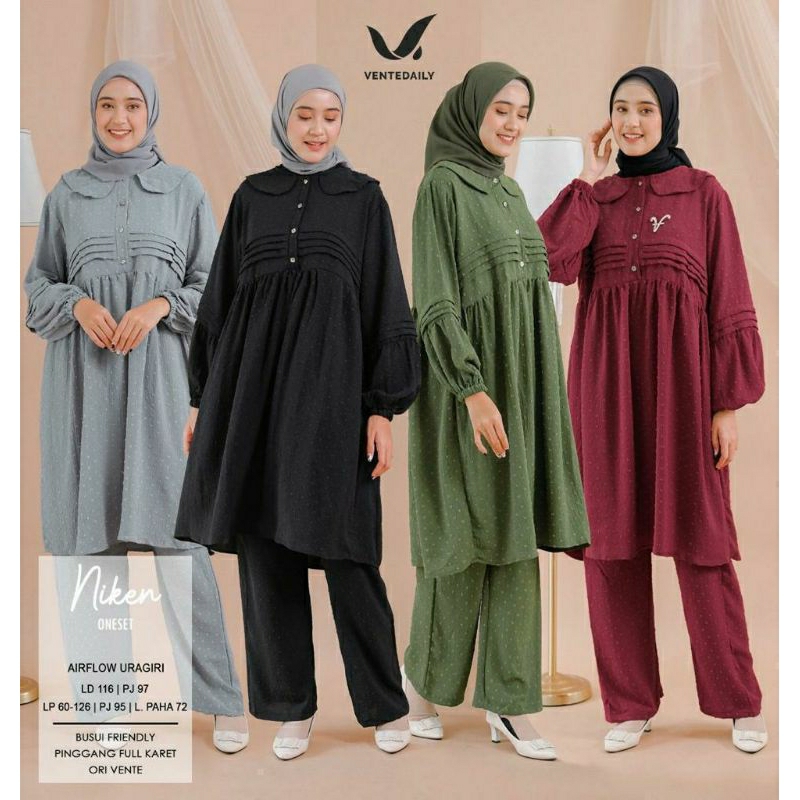 NIKEN SET CELANA DAN ATASAN BAHAN URAGIRI AIRFLOW CRINKLE DOTTY