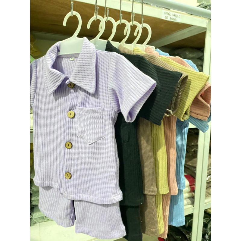 KEMEJA SET WAFFLE 1-6 years setelan pendek anak