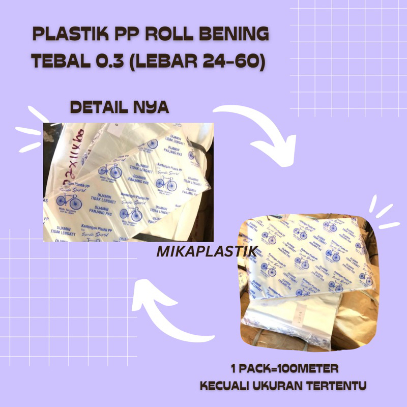Plastik Bening PP Roll Kantongan Tebal 0.3 (lebar 24-60cm)