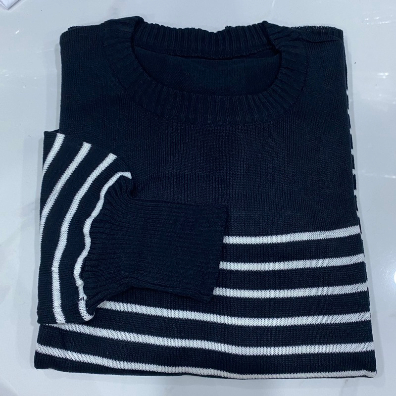 RISKA SWEATER  SALUR STRIPES BIGSIZE POLOS RAJUT HALUS ADEM BAGUS MURAH XL XXL TANGAN PANJANG