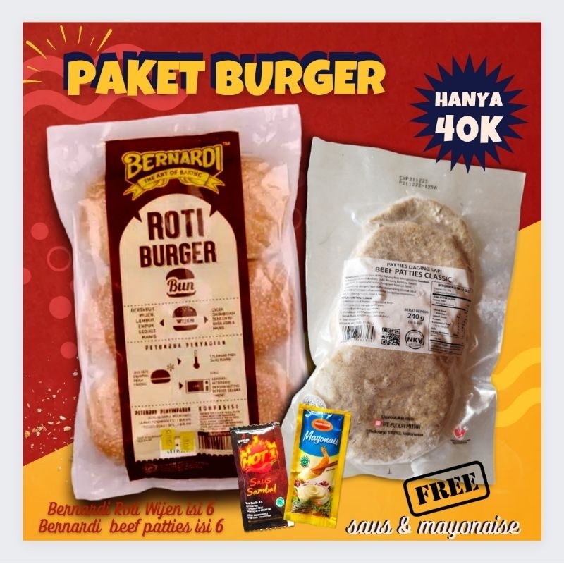 

Paket Hemat Bernardi Roti Burger wijen 6s + Bernardi Patties Sapi 6s Free Saus Sambal dan mayonaise