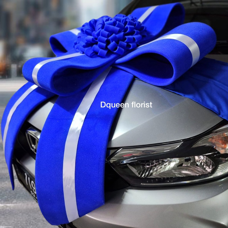 DQueen Florist Dekorasi Pita Hiasan Mobil Jumbo Pengantin Baru Motif Hadiah Bunga Bahan Spon