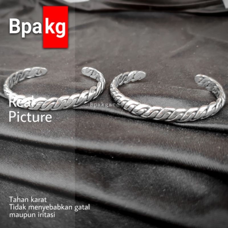 Gelang papua anyaman Anti karat - Gelang tangan pria besi putih asli Silver simple bangle monel Stai