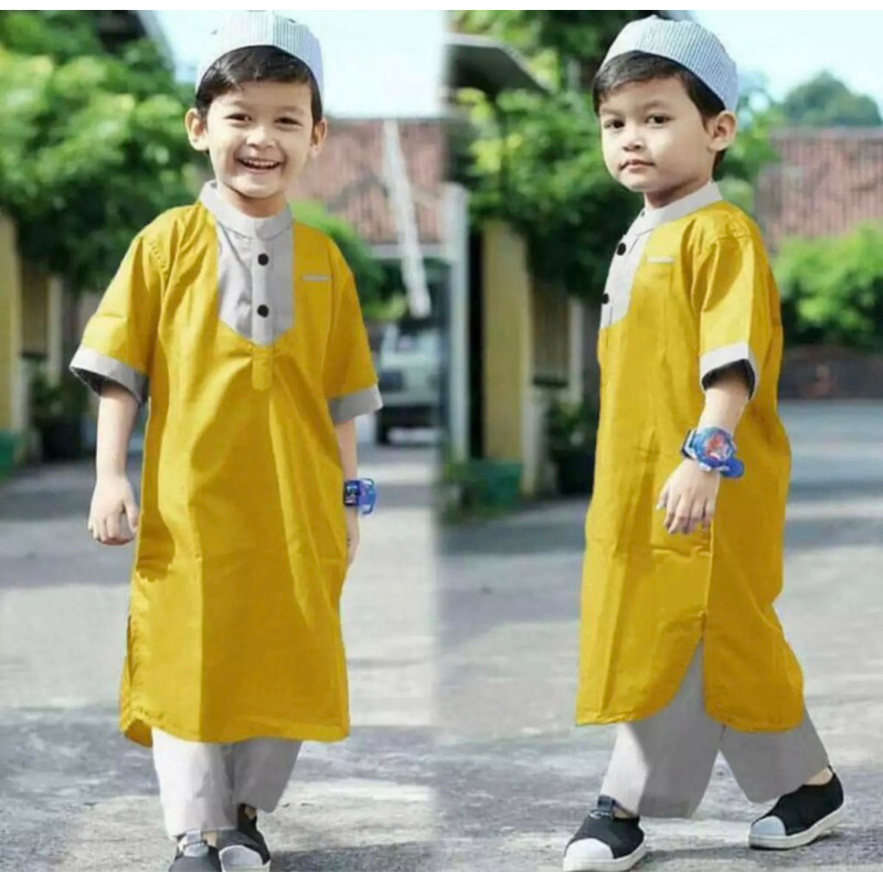 LIMITED BAJU KOKO MUSLIM ANAK LAKI LAKI BAJU KOKO MODEL GAMIS LENGAN PENDEK DAN CELANA ANAK GRATIS