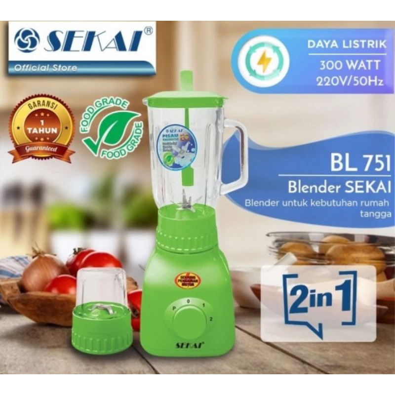 BLENDER SEKAI BL 751 GL - SEKAI BLENDER PLASTIK 2IN1 - BLENDER SEKAI GELAS PLASTIK 2IN1 - SEKAI BLEN