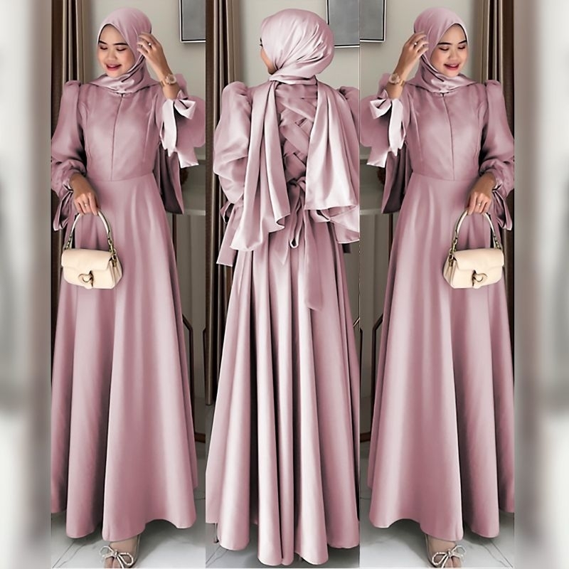 DRESS TATIANA, VELVET SATIN, GAMIS HIJAB MUSLIM, MAXY DRESS