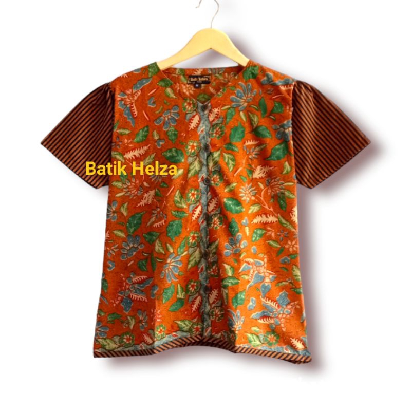 Baju batik wanita modern solo recommended bahan katun jahitan rapi lengan pendek