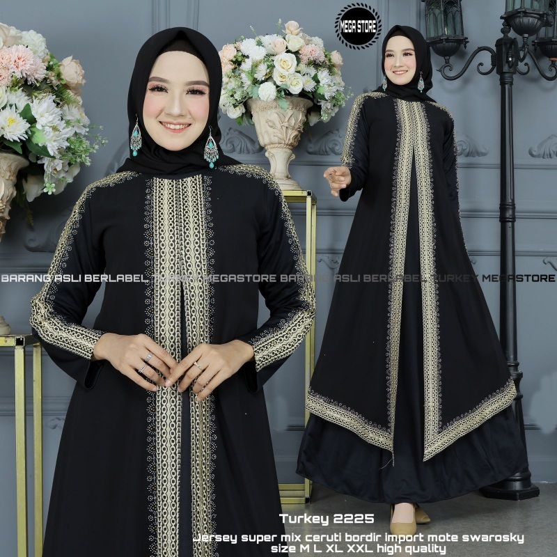 Baju Gamis Wanita Abaya Turkey Turki Hitam 2225 Dress Dres Jubah Hitam Ori Megastore