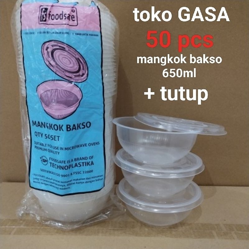 50 pcs Mangkok bakso bulat bening transparan 650ml + tutup technoplast foodsafe gajah technoplastika