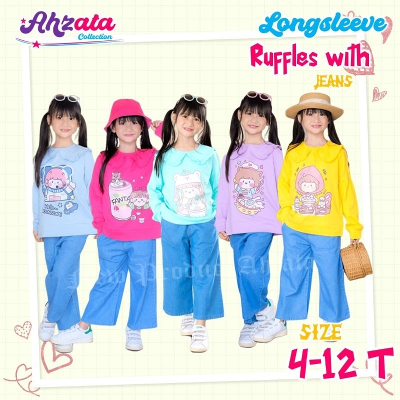 Ready ‼️ Set Long Sleeve Jeans Kulot by #Ahzata / Set Anak Perempuan Terbaru