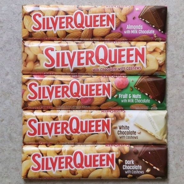 

coklat silverqueen 55gr valentine CASHEW ALMOND FRUIT&NUT WHITE DARK MATCHA GREENTEA VERY BERRY YOGURT CRISPY