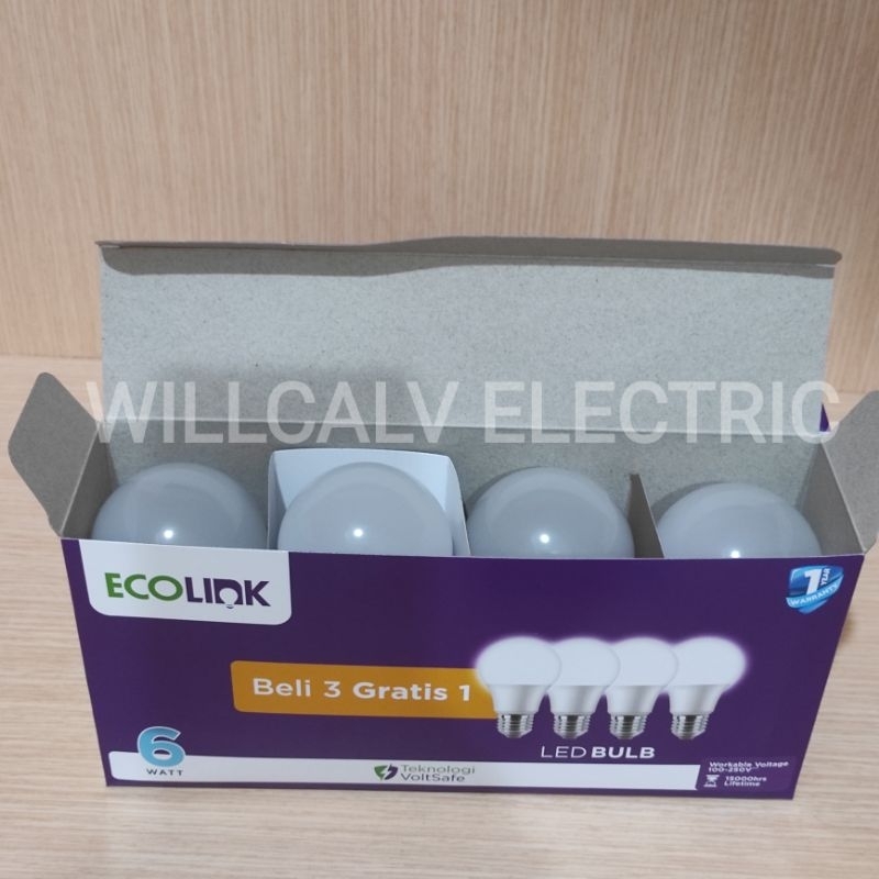 Lampu ECOLINK led bulb Multipack 6W isi 4 ( 3+1) cahaya putih 6500K E27