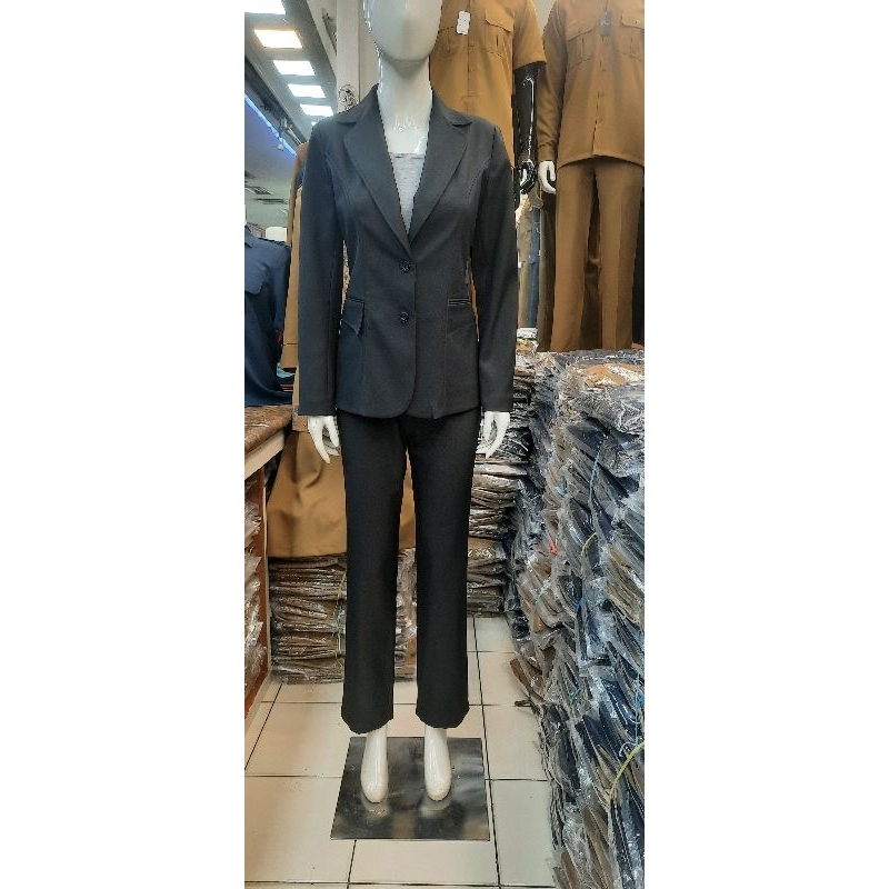 Blazer Formal wanita Jas Kantor cewek Hitam rok A