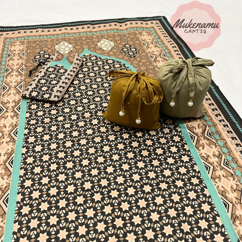Full Set Mukena Travel Mini 2in1 Parasut Crinkle + Sajadah Traveling Motif Kashmeer