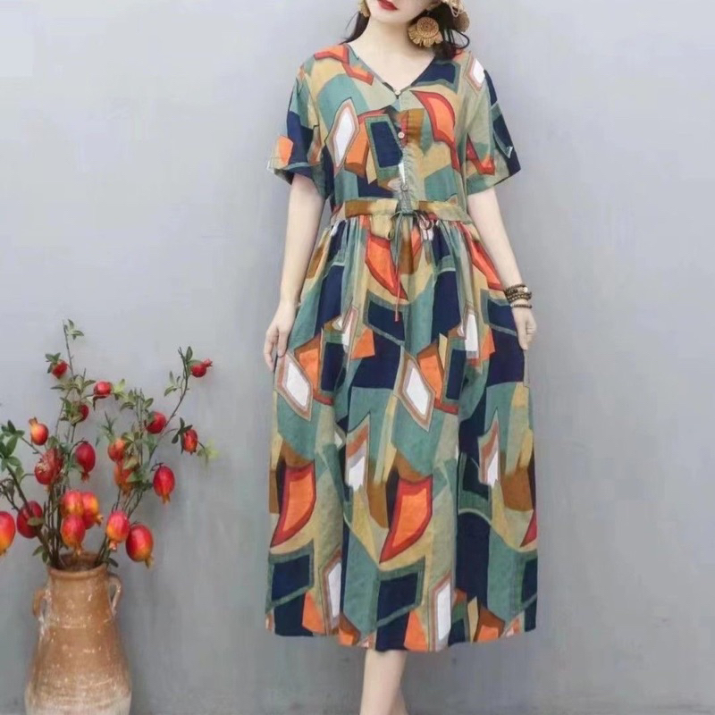 Dress Big Size Casual Bunga Bahan Adem M341