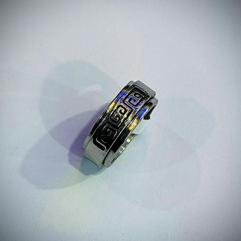 Cincin Couple Hitam 3G Yunani Spinner Putar Titanium Stainless Steel Dan Sisi Rata Polos Anti Karat Selamanya Fashion Ring Pria Wanita Eropa Amerika Gaul Metal Gaya Elegan Kasual Vintage Colossal Anniversary Hari Jadi