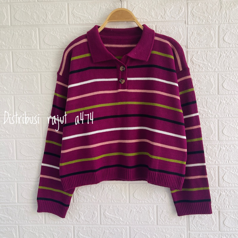 POLO SWEATER STARLA BLASTER BLOUSE STRIPPE LENGAN PANJANG-Sakurai magenta