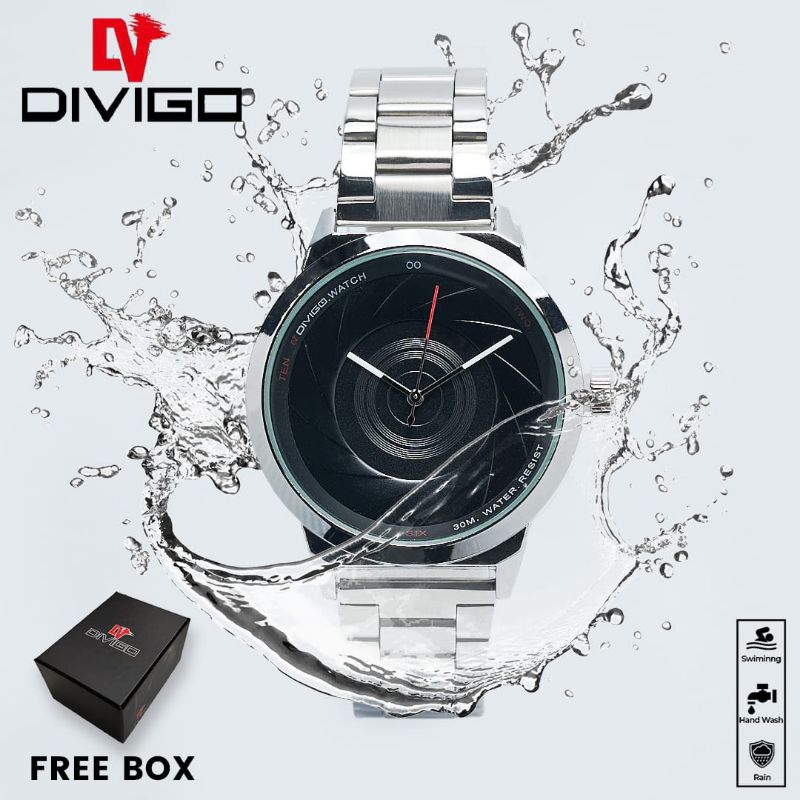 (Terima Cod)Jam Tangan Pria Divigo Original DV-11624 Jarum Free Box Strap Rantai/Stell(Dikirim Jakarta)