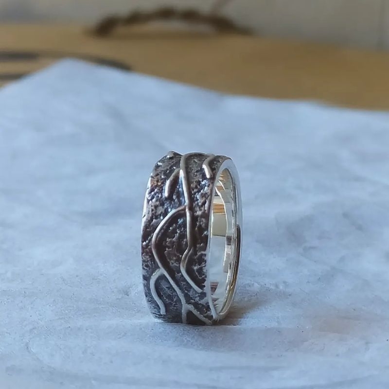 cincin perak pria 925 motif abstrak akar