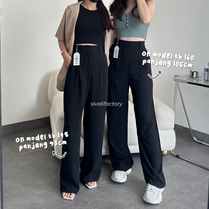 SIVALI Elodie Pants - Celana Kulot Highwaist Crinkle Loose Cullote Pants Petite Friendly Cozy Office Pants - Celana Wanita Kantor Casual 2023