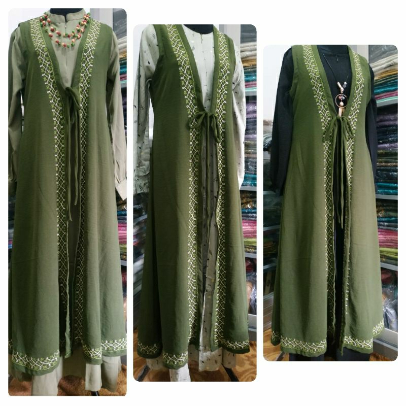 Long Outer - Cardigan Tanpa Lengan Motif Bordir