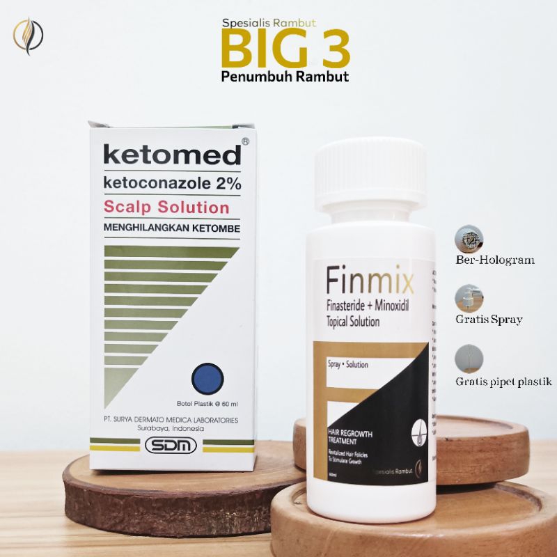 Big 3 penumbuh rambut (Finasteride Topical+Minoxidil+ketomed shampoo)