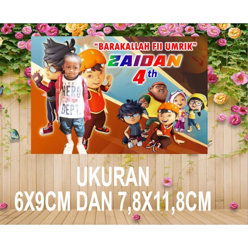 

stiker ulang tahun karakter boboiboy per paketan,ganti nama foto dan tanggal