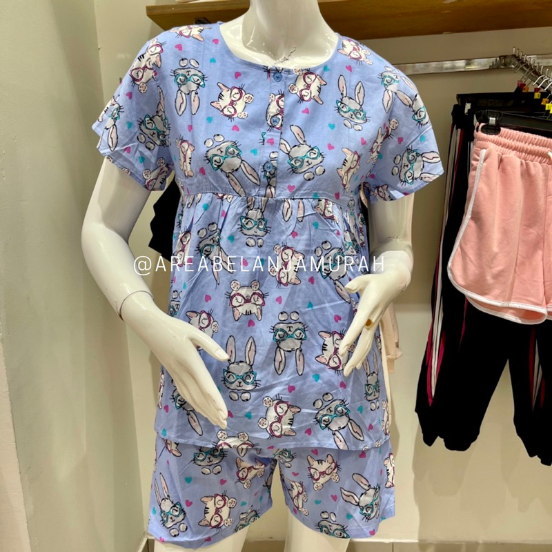 SALE‼️SATU SET PIYAMA WANITA / BAJU TIDUR LUCU MOTIF KELINCI KACAMATA BRAND NEVADA ORIGINAL BY MATAH