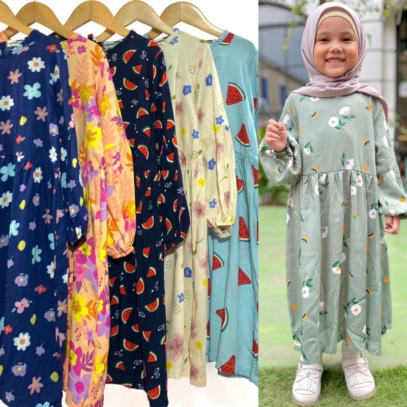 Lucuna Smilee Gamis Rayon Tiara | Baju muslim Anak Perempuan 2-10Y