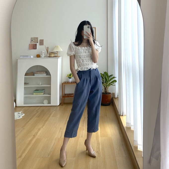 Hyosi High Waist Pants - Celana Basic Wanita Korea - Highwaist Pants - Celana Kantor / Casual - Petite Friendly