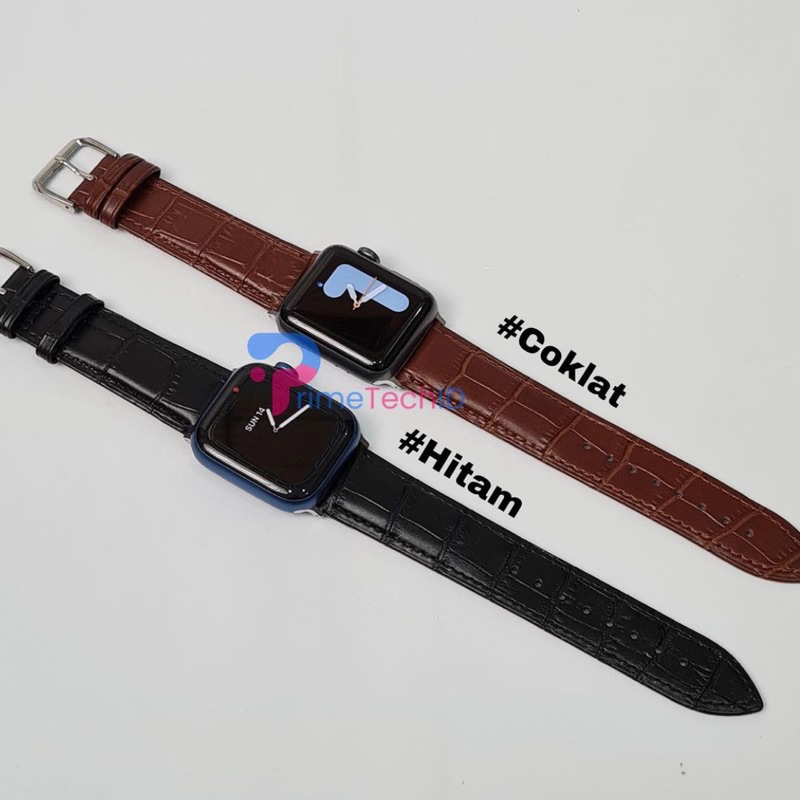 Strap untuk Apple Watch IWO HW 45 44 42 41 40 38mm Tali Jam Tangan Strap Kulit Crocodile Leather Iwatch Series 1 2 3 4 5 6 7 8 9 ULTRA