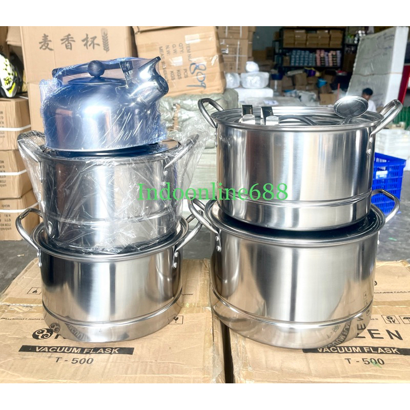 PANCI STEAMER STOCKPOT SET STAINLESS STEEL - PANCI SET STEAMER TEBAL DENGAN TUTUP - PANCI DANDANG KUKUS PANCI REBUS DIMSUM SIOMAY