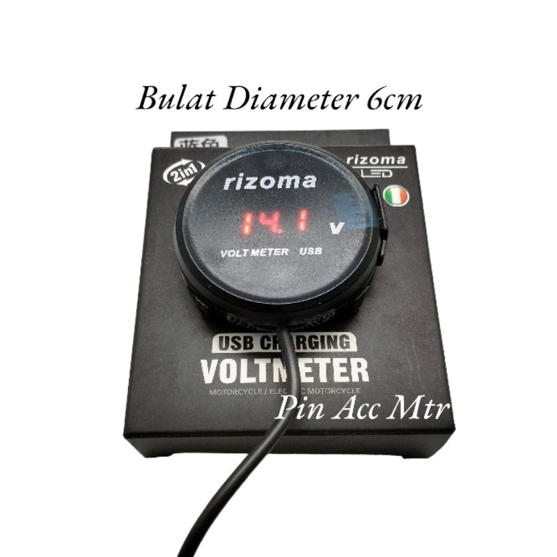 VoltMeter Digital Bulat Kecil/Besar Rizoma Kecil Diameter 4cm/Besar Diameter 6cm USB/Volt meter Aki 12 Vold