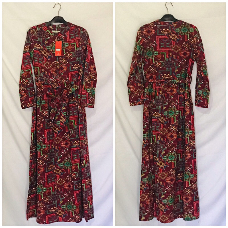 Novel Mice Gamis Tunik Etnik Print Merah ethnic tunic print red paisley dress Uk S