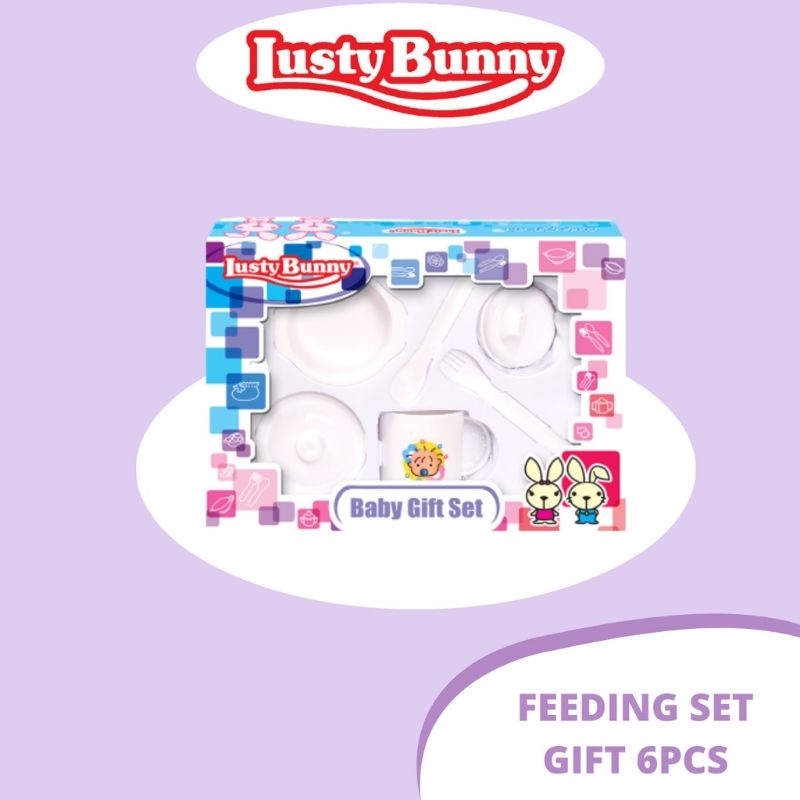 Lusty Bunny Baby Gift Set LB1419 Peralatan Makan isi 6pc - Lustybunny Feeding Set Bayi - Lusty Buny Kado Hadiah Bayi Baru Lahir Newborn