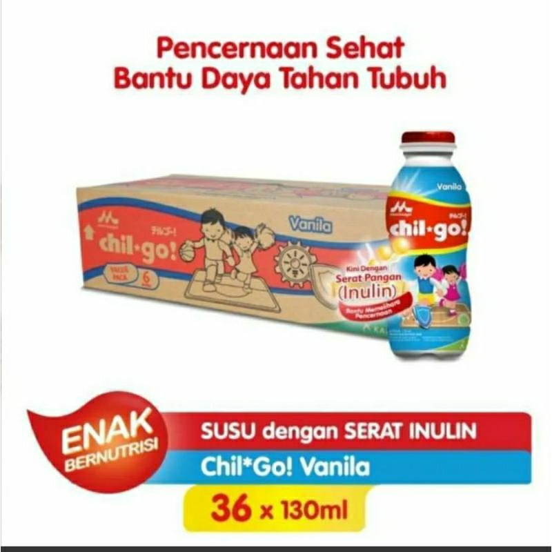 

morinaga chilgo Coklat/Vanilla/stoberi karton isi 36 botol