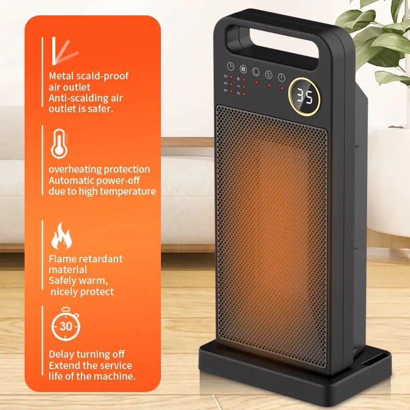 Heater for Room Remote Control Electric Heating Touch Screen Heaters Household Vertical 120 Degree Shaking Head Heater