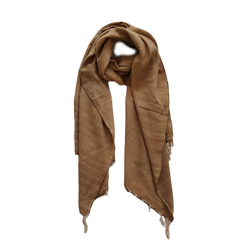 Syal Leher  Polos Scarf Leher  Pasmina Panjang Tenun Tangan Krem Nude GESYAL