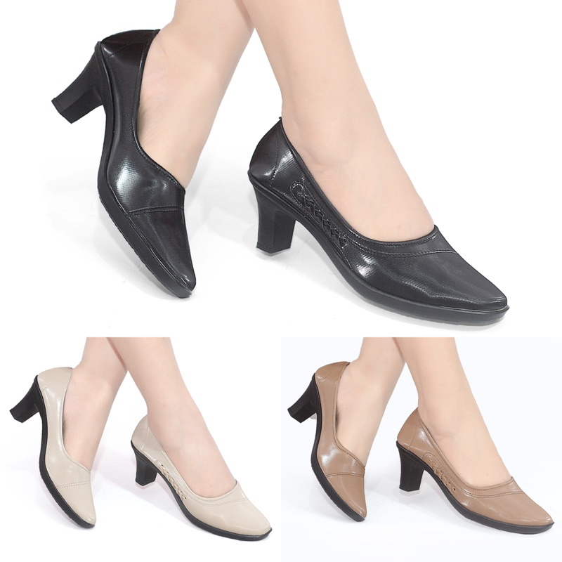 PANTOFEL WANITA SEPATU KULIT HAK TAHU TINGGI 5cm KEKINIAN TERBARU FANTOFEL PEREMPUAN DEWASA HEELS HI