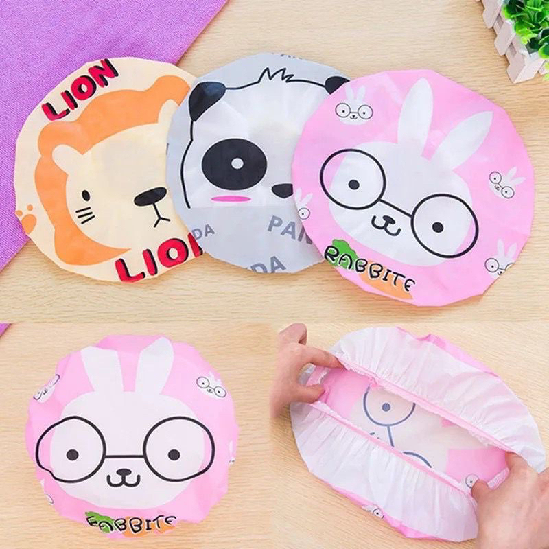 TOPI MANDI KARAKTER WATERPROOF / SHOWER CAP KARAKTER KARTUN / TOPI MANDI DEWASA ANAK
