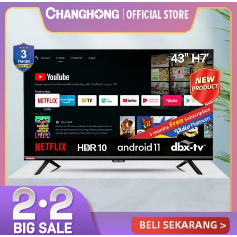 TV LED Android 11 Frameless Changhong 43 inch / Changhong 43inch L43H7