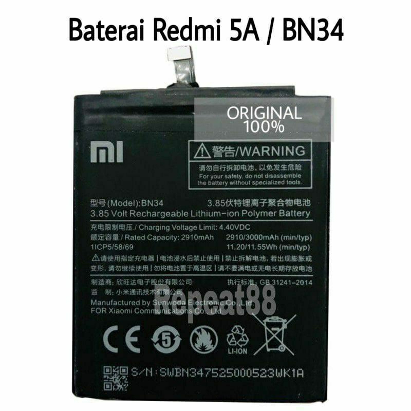 BATERAI BATTERY XIAOMI REDMI BN 34 /REDMI 5 A 100% ORIGINAL