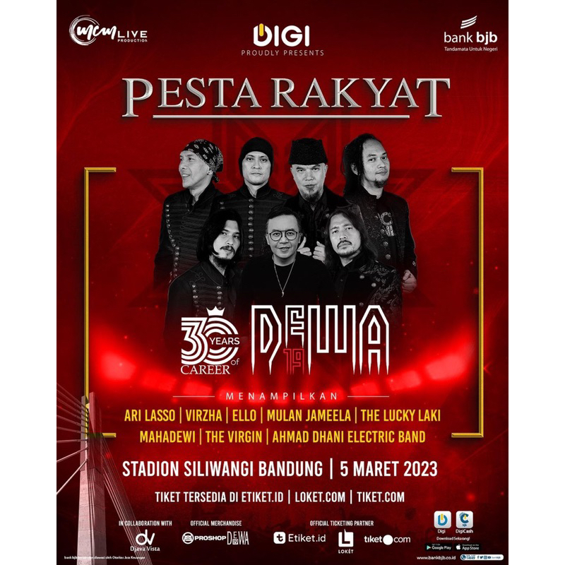 Tiket Pesta Rakyat 30 Tahun Dewa 19 Stadion Siliwangi Bandung, 05 Maret 2023