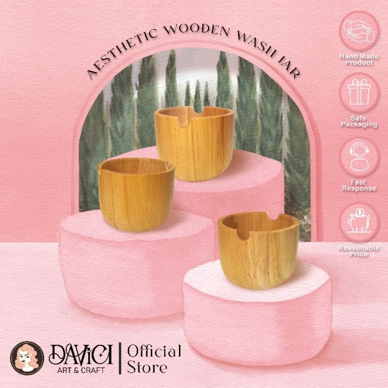 

DAVICI Aesthetic Wooden Wash Jar / Tempat cuci kuas kayu / Wadah cuci kuas kayu