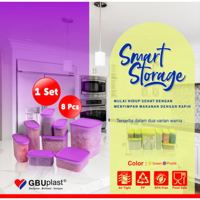 Toples Makanan Smart Storage GBU Plast / 1 Set 8 pcs / Toples Serbaguna