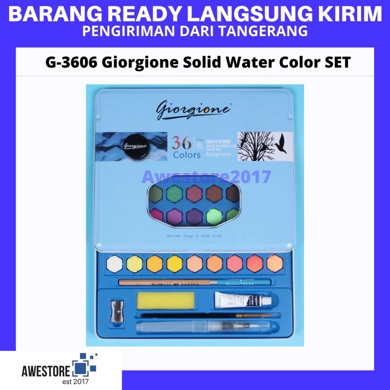 Giorgione 36 Warna Colors Solid Watercolor Cat Air Box Set Kuas Lukis